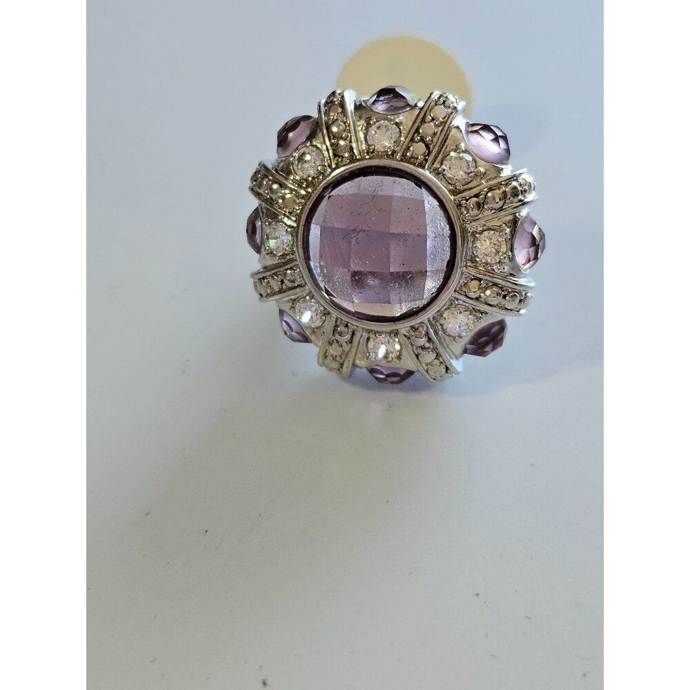 Silver tone purple rhinestone ring Size 6